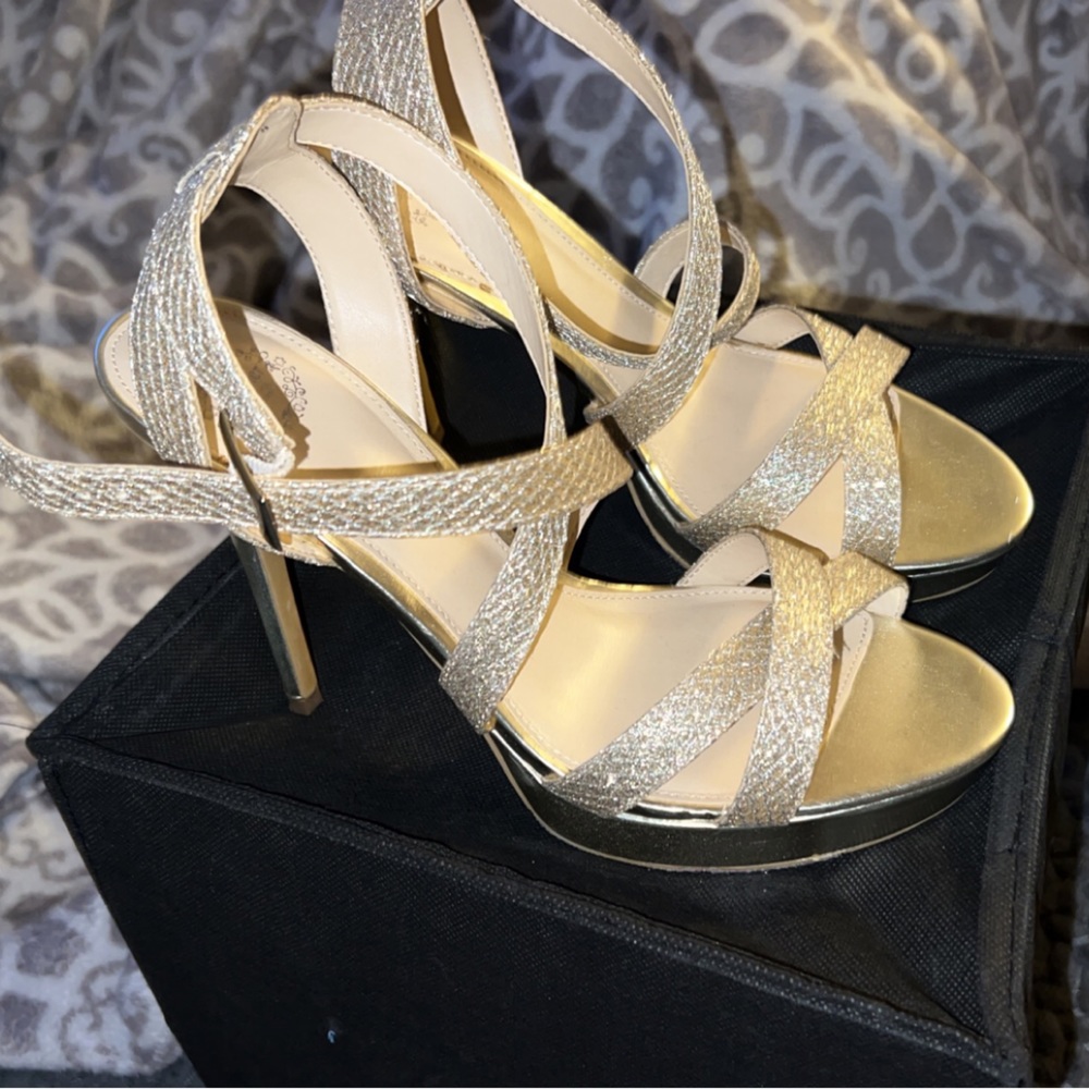 Gold Strappy Heels, worn once. Size 10M